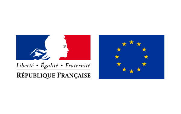 Drapeau français avec devise et drapeau européen